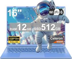NOTODD nešiojamasis kompiuteris 16 colių 4 branduolių Celeron N5095 (iki 2,9 GHz) 12+512GB SSD disko išplėtimas 1 TB Nešiojamasis kompiuteris Win11 su 5G WiFi 1920 x 1200 BT4.2 AZERTY klaviatūra Mėlyna