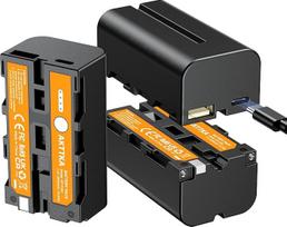 NP-F550 2600mAh USB-C tiesioginio įkrovimo akumuliatoriai, 3 vnt., su "2-in-1" USB-C įkrovimo kabeliu, skirti "Sony NP-F550" ir "Sony NP-F970 NP-F960 NP-F950 NP-F950 NP-F930 NP-F980 NP-F570 NP-F750 vaizdo kamerų akumuliatoriams su USB išvestimi
