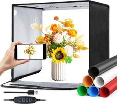 Nuotraukų dėžutės rinkinys Fotostudija 30 cm, skirta produktų fotografavimui, LED šviesos palapinė su 3 spalvų temperatūromis ir reguliuojamu apšvietimu, 6 fonai, sulankstoma - juvelyriniams dirbiniams / menams / mažiems objektams