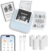 OFFCUP Mini spausdintuvas Terminis mažas nuotraukų spausdintuvas išmaniesiems telefonams "Bluetooth" kišeninis spausdintuvas su 5 popieriaus ritiniais Nešiojamasis mini spausdintuvas Terminis spausdintuvas studijų užrašams Nuotraukos Atmintinė Sąrašas Mėl