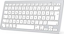 OMOTON belaidė "Mac" klaviatūra, stabilus "Bluetooth" ryšys ir itin plonas nešiojamas dizainas, ergonomiškas dizainas, suderinama su "MacBook Pro/Air/iMac", QWERTZ DE išdėstymas, sidabrinė