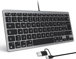OMOTON laidinė "Mac" klaviatūra, dviguba klaviatūra (C/USB tipo), tylūs klavišai ir stabilus ryšys, suderinama su "Mac", "iMac", "Mac Mini" (pilka)