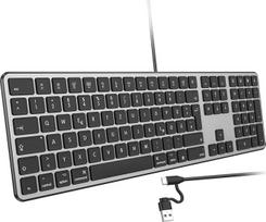 OMOTON Mac kabelinė jungtis su "Ziffernblock", dviguba jungtis (C/USB tipo) ir skirta Apple MacBook Pro/Air, iMac, iMac Pro, Mac mini, stabilus sujungimas(QWERTZ)