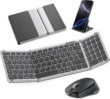 OMOTON sulankstoma klaviatūra ir pelė belaidė su skaitmenine klaviatūra, "Bluetooth" klaviatūra su pele, įkraunama QWERTZ, pilno dydžio, sulankstomas klaviatūros rinkinys su 3 kanalais, skirtas "iOS" / "Android" / "Windows" / "Mac