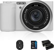 ORDRO G730 beveidrodis fotoaparatas su 5K vaizdo įrašais, AF/MF, 12x optiniu priartinimu, 3,2" kintamo kampo ekranu, beveidris skaitmeninis fotoaparatas su 64GB SD kortele (standartinis paketas, baltas)