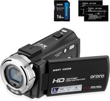 ORDRO vaizdo kamera Naktinio matymo vaizdo kamera "YouTube" vaizdo įrašymo kamera FHD 1080P 15FPS 30MP 3,0 colių 270 laipsnių pasukamas LCD ekranas 16X skaitmeninis priartinimas Vaizdo kamera su 2 baterijomis ir 16GB SD kortele