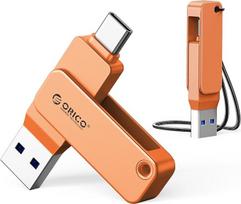 ORICO EB05 USB atmintinė 256GB USB 3.2 Gen 1, dvigubas USB-C ir USB-A mini atmintinė, nešiojamoji atmintinė, 150MB/s skaitymo greitis, skirta "iPhone 17/16/15", "Android", planšetiniams kompiuteriams, nešiojamiesiems kompiuteriams, "Mac", "Windows", oran