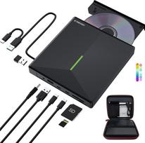 ORIGBELIE išorinis CD diskas su 4 USB prievadais ir 2 TF/SD kortelių lizdais Nešiojamas USB 3.0 išorinis DVD diskas nešiojamajam kompiuteriui MacBook Desktop PC Windows 11/10/8/7 Linux Mac OS su krepšiu