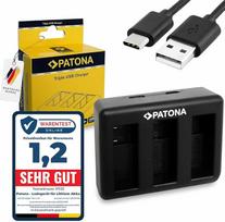 PATONA trigubas įkroviklis DJI Osmo Action 3 4 5 6, 3 krypčių greitasis įkroviklis BCX202 baterijoms, USB-C ir mikro USB įvestis, kompaktiškas ir kompaktiškas kelionėms, įskaitant USB-C kabelį