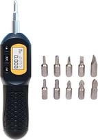 Pažangus skaitmeninis skaitmeninis sukimo momento valdymo atsuktuvas, veikiantis akumuliatoriumi, nešiojamas ABS medžiaga, yra 10 profesionalių įdėklų, nešiojamasis sukimo momento atsuktuvas