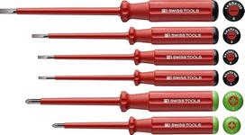 PB Swiss Tools Pozidriv atsuktuvų rinkinys Elektrikams VDE PB 5543 Izoliuotas iki 1000 voltų 100% Šveicarijos gamybos Raudona, raudona