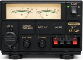 PC-55 SW Profesionalus 55A impulsinis maitinimo šaltinis - reguliuojama įtampa 8-15 V arba fiksuota įtampa 13,8 V, radijo mėgėjams skirtas triukšmo slopinimo filtras, dvigubas išėjimas (bananų lizdai ir cigarečių žiebtuvėlis)