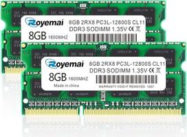PC3-12800S 16GB (8GB x 2) RAM DDR3L 1600MHz 1.35V 2Rx8 Dual Rank 204 Pin CL11 Unbuffered Non-ECC SODIMM atmintis nešiojamiesiems kompiuteriams