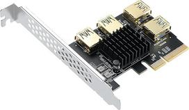 PCIe 1 į 4 Riser, PCI Express 4X į 16X Splitter Riser kortelė, PCI-E į išorinį 4 USB 3.0 konverteris adapteris su dideliu radiatoriumi, PCIE Multiplier išplėtimo plokštė Ethereum Bitcoin kasybos