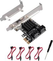 PCIE 1X SATA kortelė, 4 prievadai, su 4 SATA kabeliais ir žemo profilio laikikliu, PCIE ir SATA 3.0 6Gb/s valdiklis, PCIE ir SATA išplėtimo kortelė, SATA valdiklis, SATA PCIE kortelė, "Marvell" 88SE9215 mikroschemų rinkinys