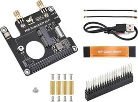 PCIe į M.2 E rakto kepurė, skirta Raspberry Pi 5, suderinama su 2230 dydžio NGFF (M.2 E rakto) belaidžio ryšio tinklo plokštėmis, palaiko PCI-E×1 Gen2 arba Gen3 režimą, palaiko USB Bluetooth ryšį, HAT+ standartas