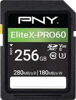 PNY 256GB "EliteX-PRO60" 10 klasės U3 V60 UHS-II SDXC atminties kortelė, "EliteX-PRO 60", P-SD256V60280EXP6-GE