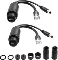 PoE skirstytuvo adapteris, 5,5x2,1 mm nuolatinės srovės jungtis, 48 V - 12 V keitimo į 12 V įtampos adapteris, atitinkantis IEEE 802.3af/at standartus, suderinamas su visais PoE įrenginiais (2 vnt.)