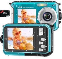 Povandeninis fotoaparatas, "Yixinxin" skaitmeninis fotoaparatas, atsparus vandeniui UHD 4K 64MP automatinis fokusavimas su 32GB kortele "Selfie" dvigubi ekranai Vandeniui atsparus fotoaparatas, skirtas nardymui
