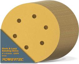 POWERTEC 100 Gold 6 skylių 80 grūdėtumo šlifavimo diskai su kabliuku ir kilpa 45208G-50-P2