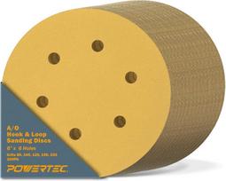 POWERTEC 100 įvairių grūdėtumo šlifavimo diskų pakuotė 6" 6 skylių orbitinis šlifuoklis po 20 80 100 120 150 220 grūdėtumo aliuminio oksido šlifavimo diskų 45201XG-100