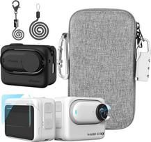 Priedų rinkinys, suderinamas su "Insta360 GO 3S" Silikoninis fotoaparato dėklo dangtelis ir objektyvo dangtelis, 2 x ekrano apsauga, nešiojimo krepšys su automatiniu užraktu ir užraktu nuo praradimo (juodas)