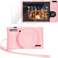 PROfezzion für Canon Powershot SX740 HS Hülle Case Cover Silikon Schutzcase, Slim Fit Schutzhülle Zubehör mit Glas-Displayschutzfolie und Handschlaufe für Canon SX740HS Digitalkamera - Rosa