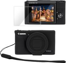 PROfezzion für Canon Powershot SX740 HS Hülle Case Cover Silikon Schutzcase, Slim Fit Schutzhülle Zubehör mit Glas-Displayschutzfolie und Handschlaufe für Canon SX740HS Digitalkamera - Schwarz