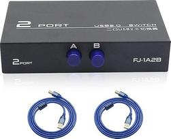 QIANRENON spausdintuvo bendrinimo adapteris, 2 prievadų USB 2.0 jungiklis, skirtas USB įrenginiams bendrinti tarp 2 kompiuterių, 2 vyriškų kabelių pakuotės