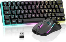 RedThunder K62 60% Belaidė žaidimų klaviatūra ir pelė RGB AZERTY prancūzų AZERTY 62 klavišų mini klaviatūra su apšvietimu, itin kompaktiška, lengva, optinė pelė, nešiojama, skirta kompiuteriui PS5
