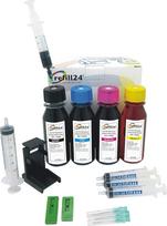refill24 Užpildų rinkinys: Papildomas rašalas 400 ml, suderinamas su spausdintuvo kasetėmis HP 303, 303 XL juodos ir spalvotos spalvos + priedai + instrukcijos (lietuvių kalba negarantuojama), pildymo rinkinys su spausdintuvo rašalu Tango X, Envy Photo Al