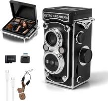 Retro mini skaitmeninis fotoaparatas, 1080P FHD vaizdo įrašas, 48MP retro skaitmeninis fotoaparatas su dviem objektyvais, 1,54 colio nešiojamas mini fotoaparatas su juodai baltu filtru, 32GB kortelė pradedantiesiems, paaugliams, berniukams, mergaitėms (j