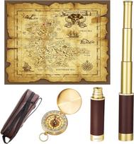 Retro piratų teleskopas monokuliaras su lobių žemėlapiu 25 x 30 priartinantis derliaus kapitonas Jack Spyglass BAK-4 objektyvo teleskopas vaikams sulankstomas nešiojamas kišeninis monokuliaras lauko stovyklavimui