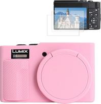 Rieibi Silikoninis dėklas "Panasonic Lumix ZS99/TZ99" fotoaparato priedams "Panasonic Lumix DC-ZS99/TZ99" dėklas su 2 ekrano apsaugomis Nuimamas objektyvo dangtelis rožinis