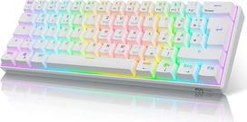 RK ROYAL KLUDGE RK61 RGB 60 % mechaninė žaidimų klaviatūra, belaidė/laidinė "Bluetooth" klaviatūra su "Hot-Swap" jungikliu, suderinama su keliais įrenginiais, balta (QWERTZ)
