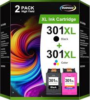 RUDGUZ 301 XL daugiapakopė pakuotė, suderinama su HP 301 spausdintuvo kasetėmis 301XL, skirta HP Envy 4500 spausdintuvo 5530 4504 5534 Deskjet 2540 2544 1510 Officejet 4630 2620 kasetėms (2 vnt.)