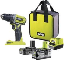 RYOBI 18 V ONE+ akumuliatorinis gręžtuvas R18DD2-242S, gręžimo griebtuvas 10 mm, 1 x 4,0 Ah, 1 x 2,0 Ah akumuliatorius, įkroviklis, įrankių krepšys