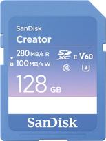 SANDISK Creator 128GB SD UHS-II atminties kortelė DSLR ir veidrodiniams fotoaparatams, 6K vaizdo įrašas, V60, UHS-II, 280MB/s skaitymas, "RescuePro Deluxe", "Adobe Creative Cloud
