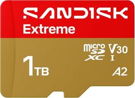 SANDISK Extreme microSDXC 1TB UHS-I kortelė + SD adapteris (iki 245MB/s skaitymo ir 170MB/s įrašymo, 5,3K vaizdo įrašas, C10, V30, U3, A2) Veiksmo kameros, dronai, "Android" įrenginiai