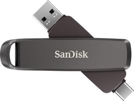 SANDISK Extreme PRO DUAL diskas 1 TB, "2-in-1" USB A tipo ir C tipo USB atmintinė, didelis našumas, skaitymo greitis iki 1000MB/s, automatinis atsarginių kopijų kūrimas, failų valdymas, metalinis korpusas, juodas