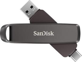 SANDISK Extreme PRO DUAL diskas 2 TB, "2-in-1" USB A tipo ir C tipo USB atmintinė, nuskaitymas iki 1000MB/s, automatinis atsarginių kopijų kūrimas, failų tvarkymas, metalinis korpusas, juodas