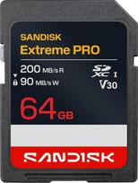 SANDISK Extreme PRO SD UHS-I 64G kortelė (iki 200MB/s skaitymo greitis ir 90MB/s įrašymo greitis, 4K UHD vaizdo įrašas, U3, V30)