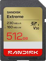 SANDISK Extreme SD UHS-I 512GB kortelė (iki 230MB/s skaitymo greitis ir 160MB/s rašymo greitis, 4K UHD vaizdo įrašas, U3, V30) SANDISK Memory Zone programėlė