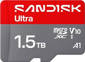 SANDISK Ultra microSDXC 1,5TB UHS-I + SD adapteris (iki 195MB/s skaitymas, Full HD vaizdo įrašas, V10, U1, C10, A1) kortelė, skirta "Android" išmaniesiems telefonams ar planšetiniams kompiuteriams, fotoaparatams ir nešiojamiesiems kompiuteriams