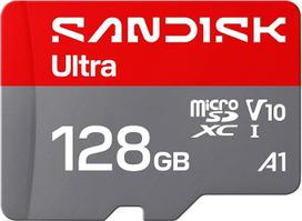 SANDISK Ultra microSDXC 128GB UHS-I kortelė + SD adapteris (iki 195MB/s skaitymo greitis, Full HD vaizdo įrašas, V10, U1, C10, A1) Kortelė, skirta "Android" išmaniesiems telefonams arba planšetiniams kompiuteriams, fotoaparatams ir nešiojamiesiems kompiu
