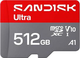 SANDISK Ultra microSDXC 512GB UHS-I kortelė + SD adapteris (iki 195MB/s skaitymo greitis, Full HD vaizdo įrašas, V10, U1, C10, A1) Kortelė, skirta "Android" išmaniesiems telefonams arba planšetiniams kompiuteriams, fotoaparatams ir nešiojamiesiems kompiu