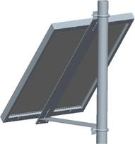 Saulės kolektorių stulpų montavimo laikikliai nuo 30 W iki 60 W vieno modulio, aliumininiai laikikliai, didelio atsparumo tvirtinimo fiksatorius su tvirtinimo detalių rinkiniu - 45 laipsnių pakreipimo kampas, skirtas 2" stulpo skersmeniui