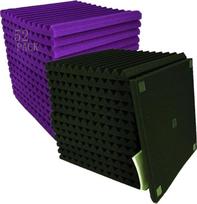Sienų plokštės iš akustinių putų, 2,5 x 30,5 x 30,5 cm (1 x 12 x 12 colių), 48 vienetai, garso absorbcija studijoms, 1 x 12 x 12 colių, violetinė / juoda