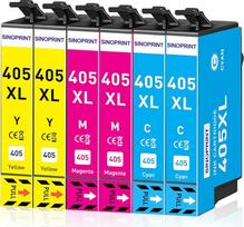 SINOPRINT 405XL kasetės, suderinamos su Epson 405 XL spausdintuvo kasetėmis, skirtomis Workforce Pro WF-3820 WF-3825 WF-4820 WF-4825 WF-4830 WF-7830 WF-7835 WF-7840 (2 žydros, 2 purpurinės, 2 geltonos)