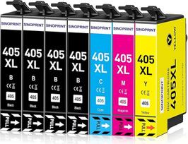 SINOPRINT 405XL spausdintuvų kasetės, suderinamos su Epson 405 XL kasetėmis, skirtomis Workforce Pro WF-4820 WF-3820 WF-4830 WF-3825 WF-4825 WF-7840 WF-7830 WF-7835 spausdintuvams (4 juodos, 1 žydros, 1 purpurinės, 1 raudonos ir 1 raudonos spalvos)